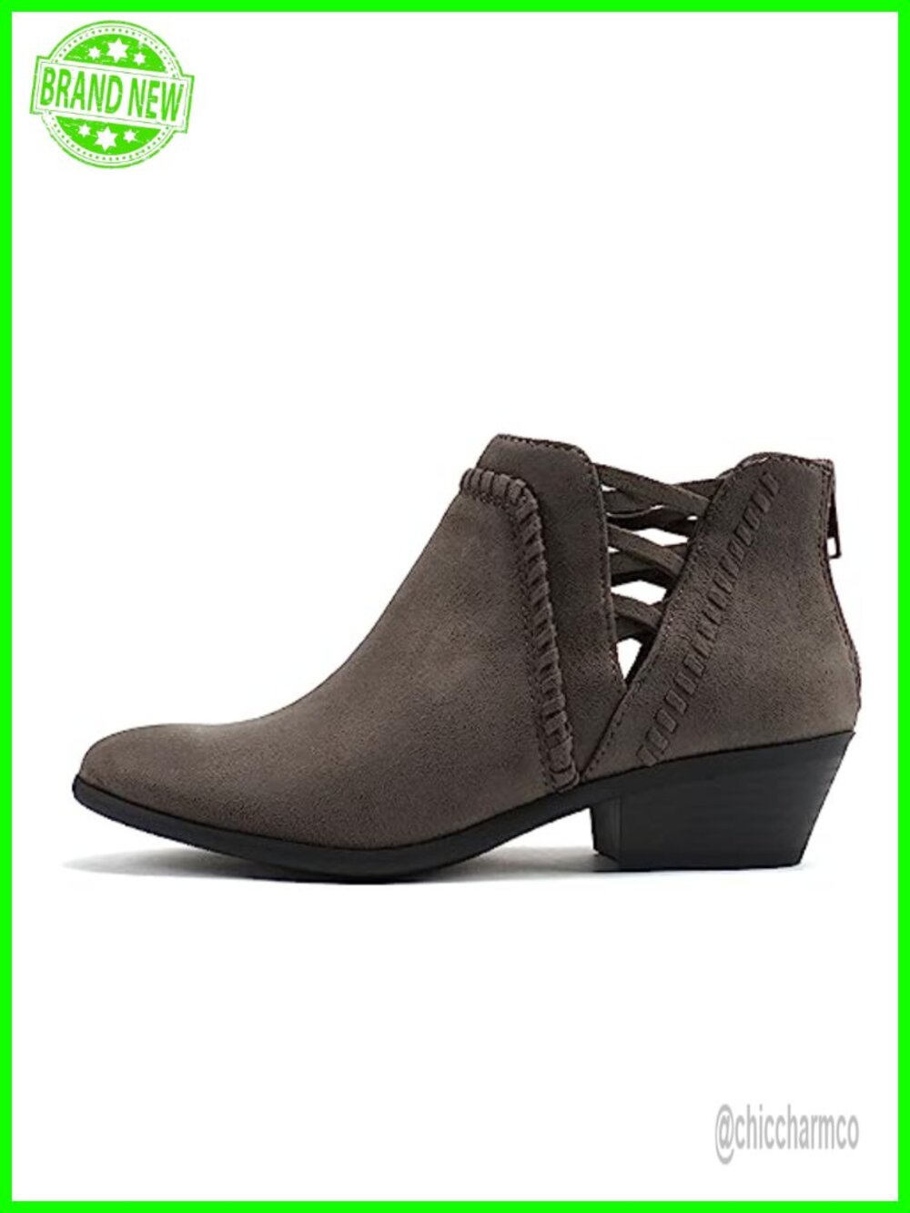 Soda Sincere Low Ankle Heel Bootie Elastic Cross Straps Vegan Leather